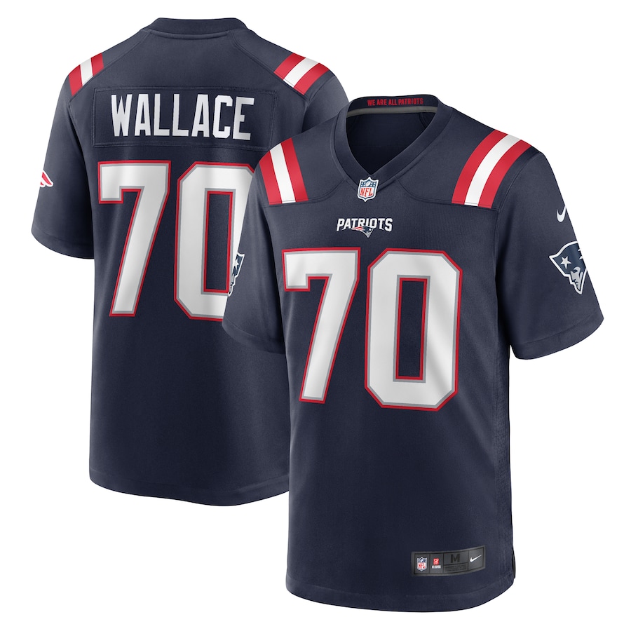 Men's New England Patriots Caedan Wallace Nike Navy Game Jersey - Puhuasuan