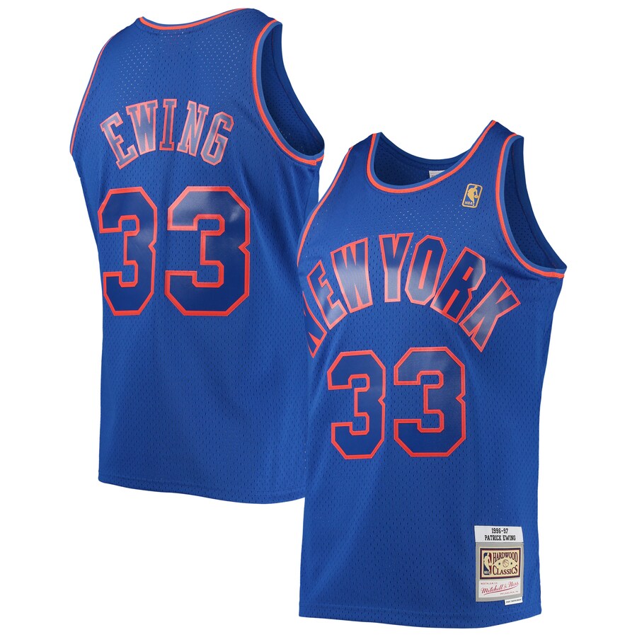 Men's New York Knicks Patrick Ewing Mitchell & Ness Blue 1996/97 Hardwood Classics Swingman Jersey - Puhuasuan