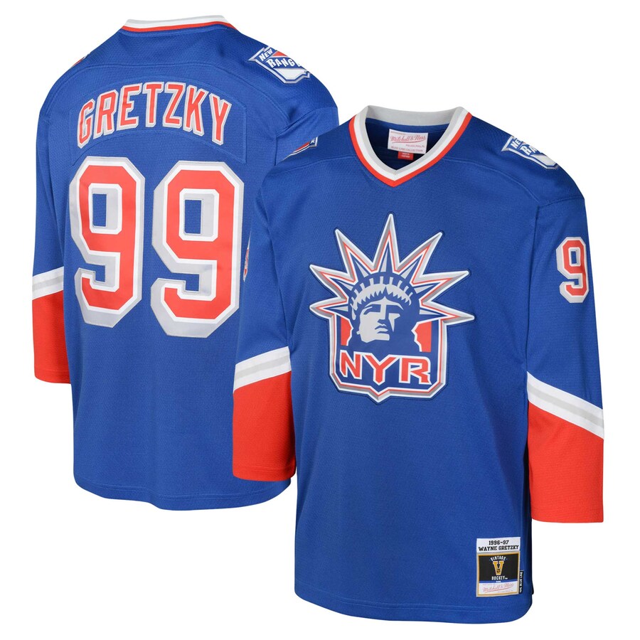 Youth New York Rangers Wayne Gretzky Mitchell & Ness Royal 1996 Blue Line Player Jersey - Puhuasuan