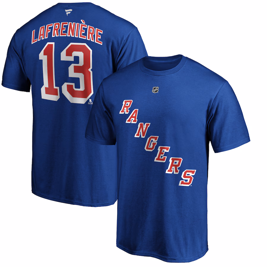 Men's New York Rangers Alexis Lafrenière Fanatics Blue Authentic Stack Name & Number T-Shirt - Puhuasuan