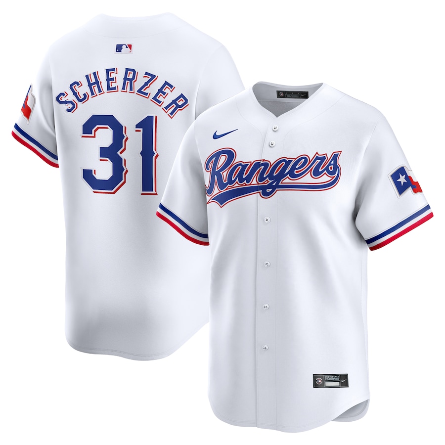 Men's Texas Rangers Max Scherzer Nike White Home Limited Player Jersey - Puhuasuan