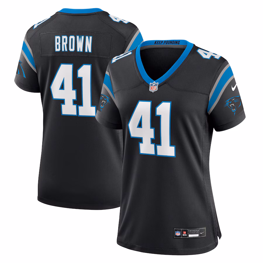 Women's Carolina Panthers Spencer Brown Nike Black Team Game Jersey - Puhuasuan