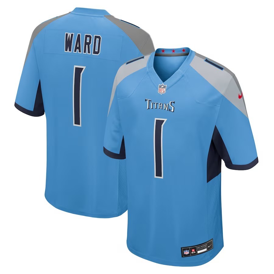 Men's Tennessee Titans Cameron Ward Nike Light Blue 2025 NFL Draft First Round Pick Game Jersey - Puhuasuan