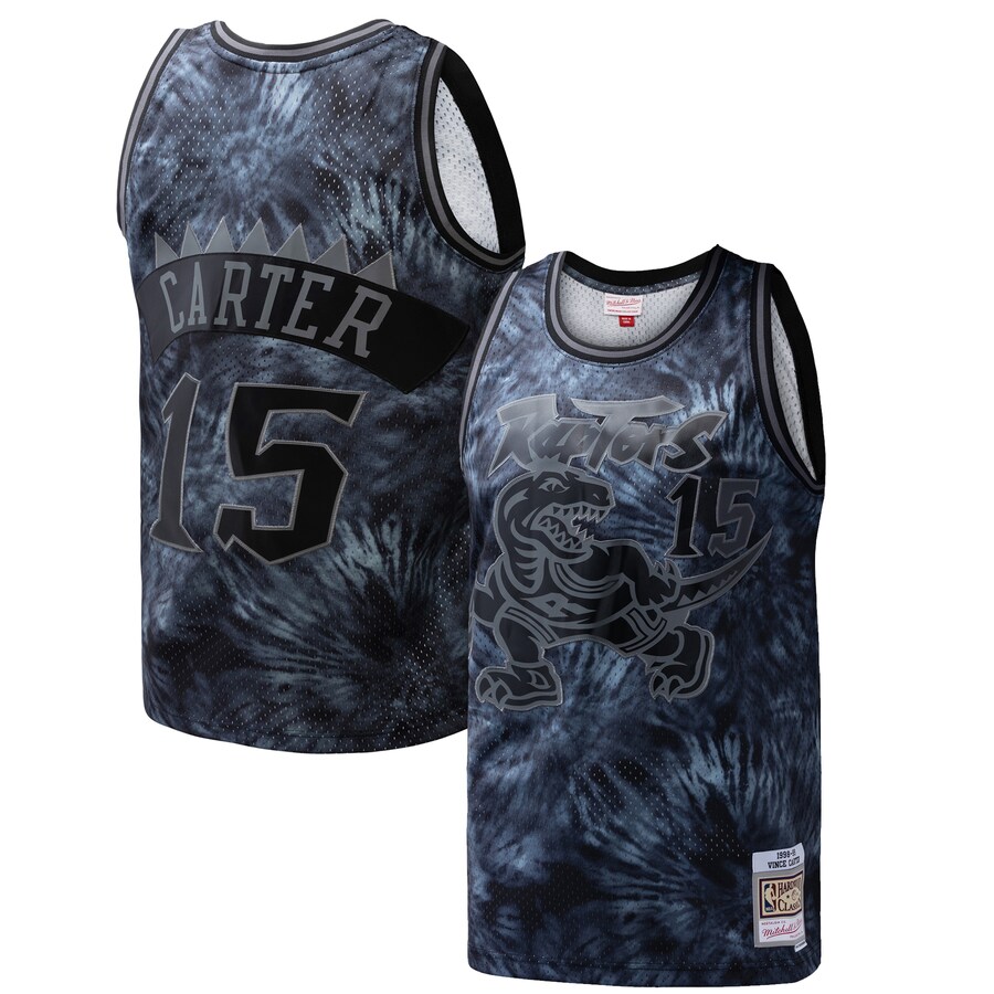 Men's Toronto Raptors Vince Carter Mitchell & Ness Black Hardwood Classics 1998/99 Tie-Dye Swingman Jersey - Puhuasuan