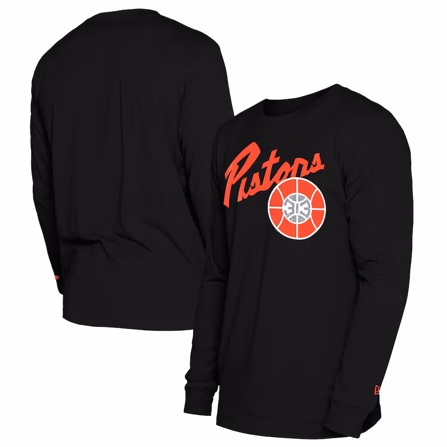 Men's Detroit Pistons  New Era Black 2024/25 City Edition Long Sleeve T-Shirt - Puhuasuan