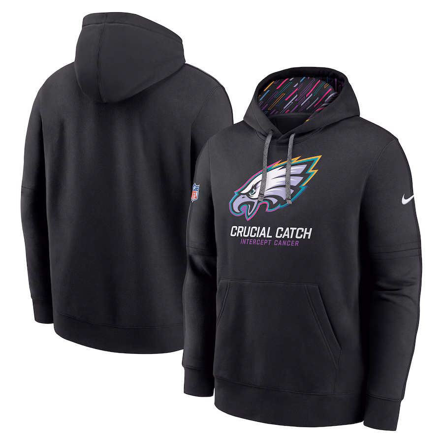Men's Philadelphia Eagles Nike Black 2024 NFL Crucial Catch Club Pullover Hoodie - Puhuasuan