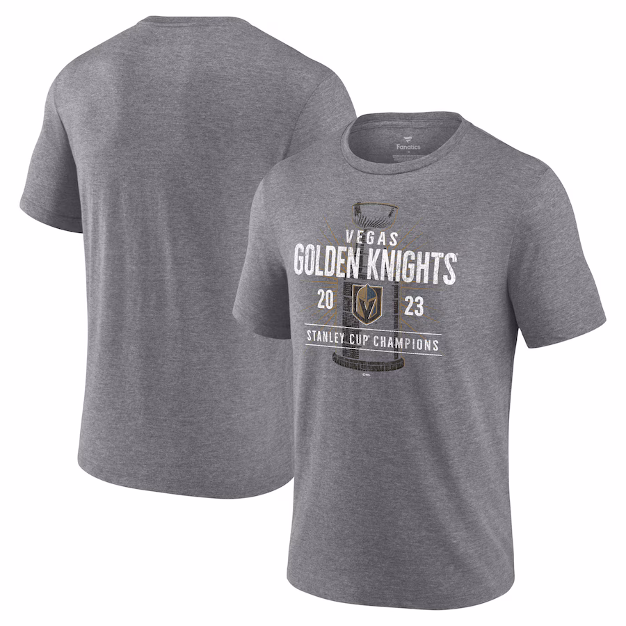 Men's Vegas Golden Knights Fanatics Heather Gray 2023 Stanley Cup Champions Shootout Tri-Blend T-Shirt - Puhuasuan