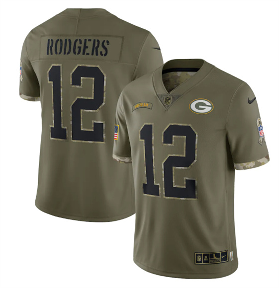Men's Green Bay Packers #12 Aaron Rodgers 2022 Olive Salute To Service Limited Stitched Jersey - Puhuasuan