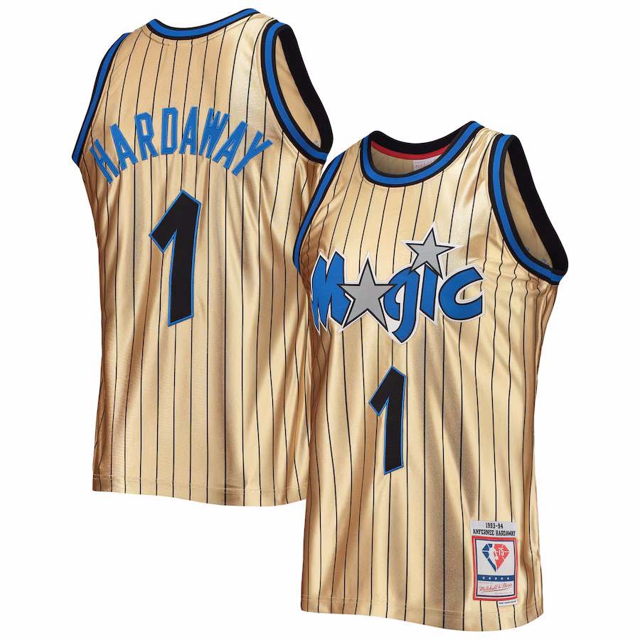 Men's Orlando Magic Penny Hardaway Gold Mitchell & Ness 75th Anniversary 1993/94 Hardwood Classics Swingman Jersey - Puhuasuan