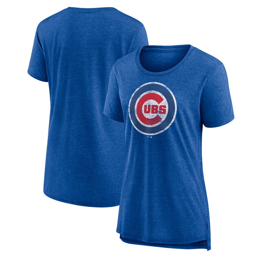 Women's Chicago Cubs Royal Weathered Official Logo Tri-Blend T-Shirt - Puhuasuan