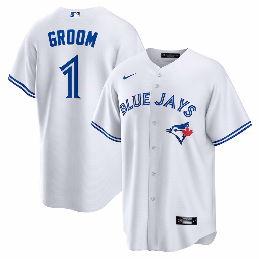 Men's Toronto Blue Jays Nike White #1 Groom Home Replica Jersey - Puhuasuan