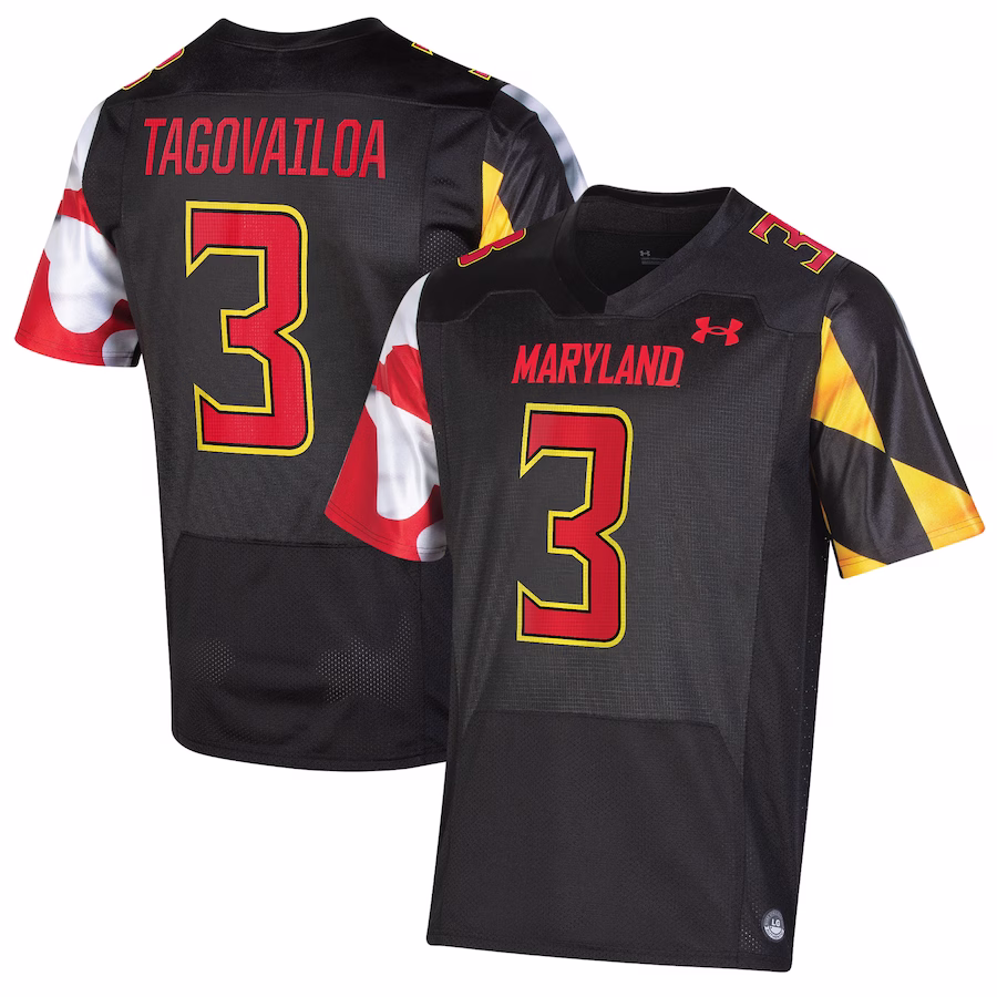 Taulia Tagovailoa Maryland Terrapins Under Armour NIL Replica Football Jersey - Black - Puhuasuan