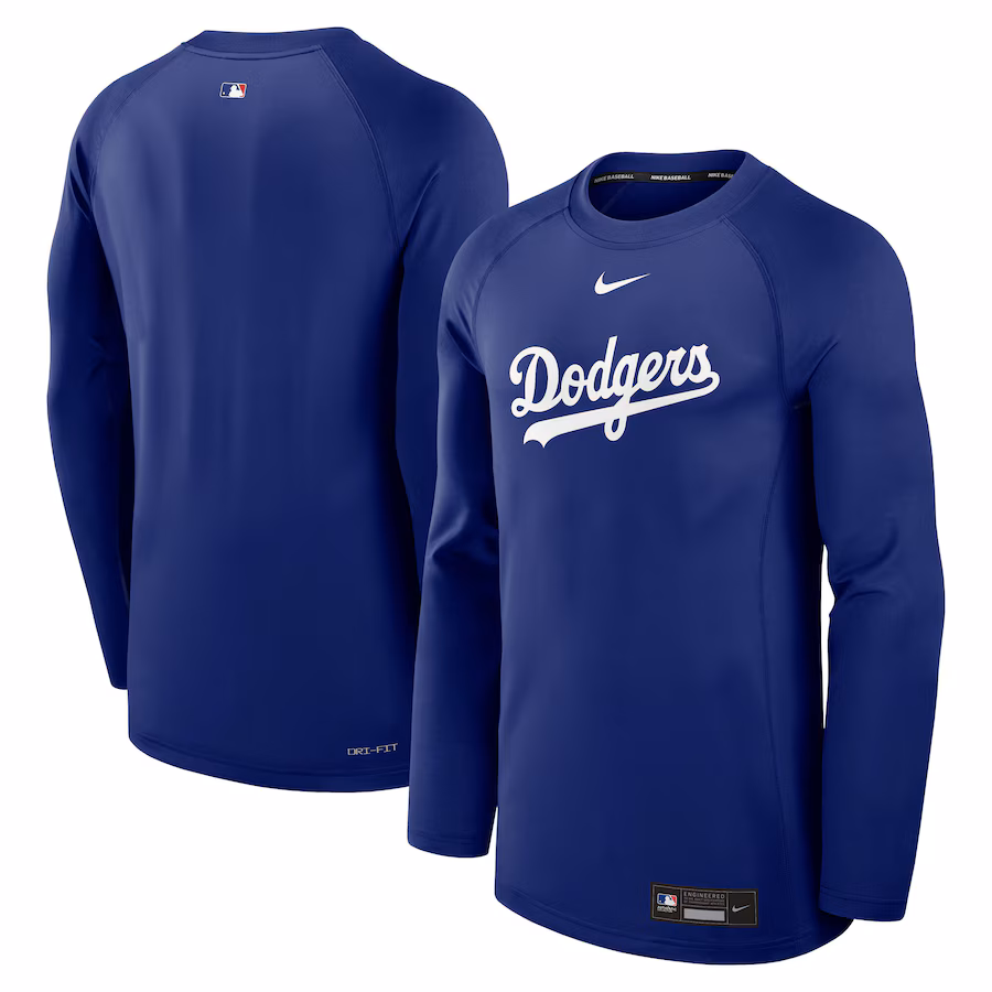Men's Los Angeles Dodgers Nike Royal Authentic Collection Game Time Raglan Performance Long Sleeve T-Shirt - Puhuasuan