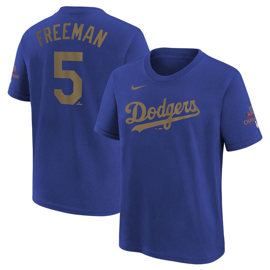 Youth Los Angeles Dodgers Freddie Freeman Nike Royal 2025 Gold Collection Name & Number T-Shirt - Puhuasuan
