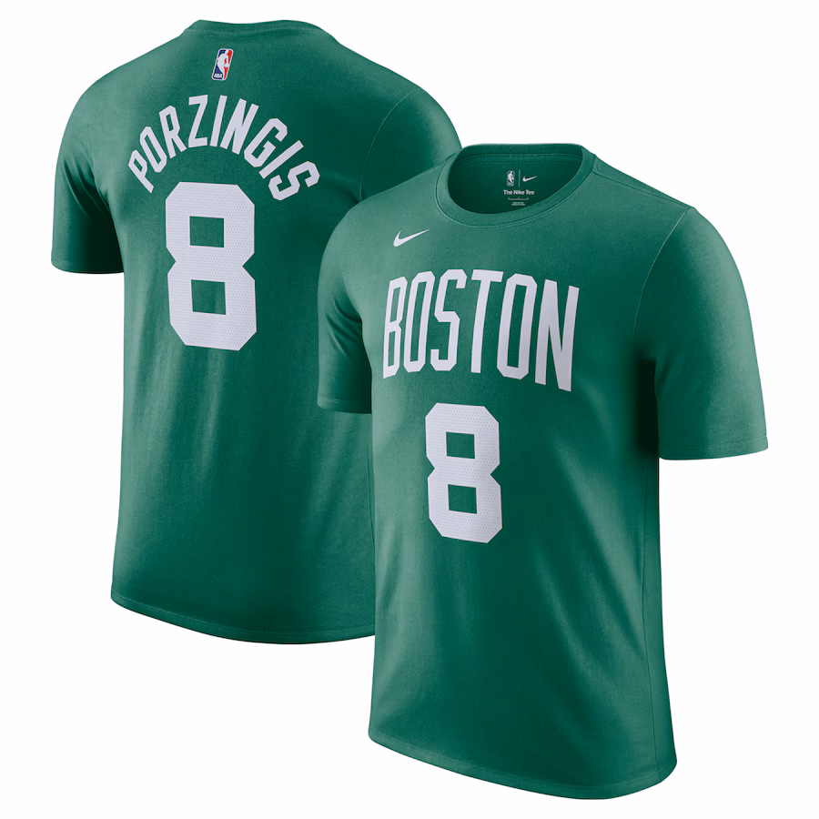 Men's Boston Celtics Kristaps Porzingis Nike Kelly Green Icon Edition Name & Number T-Shirt - Puhuasuan