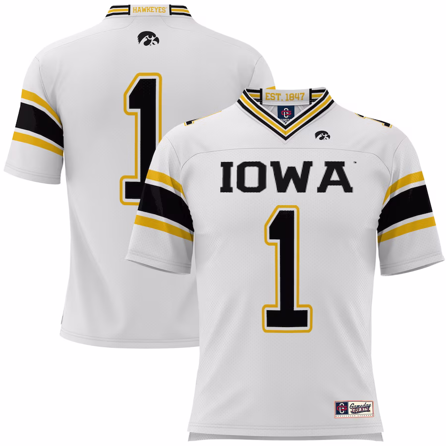 #1 Iowa Hawkeyes GameDay Greats Youth Football Jersey - White - Puhuasuan