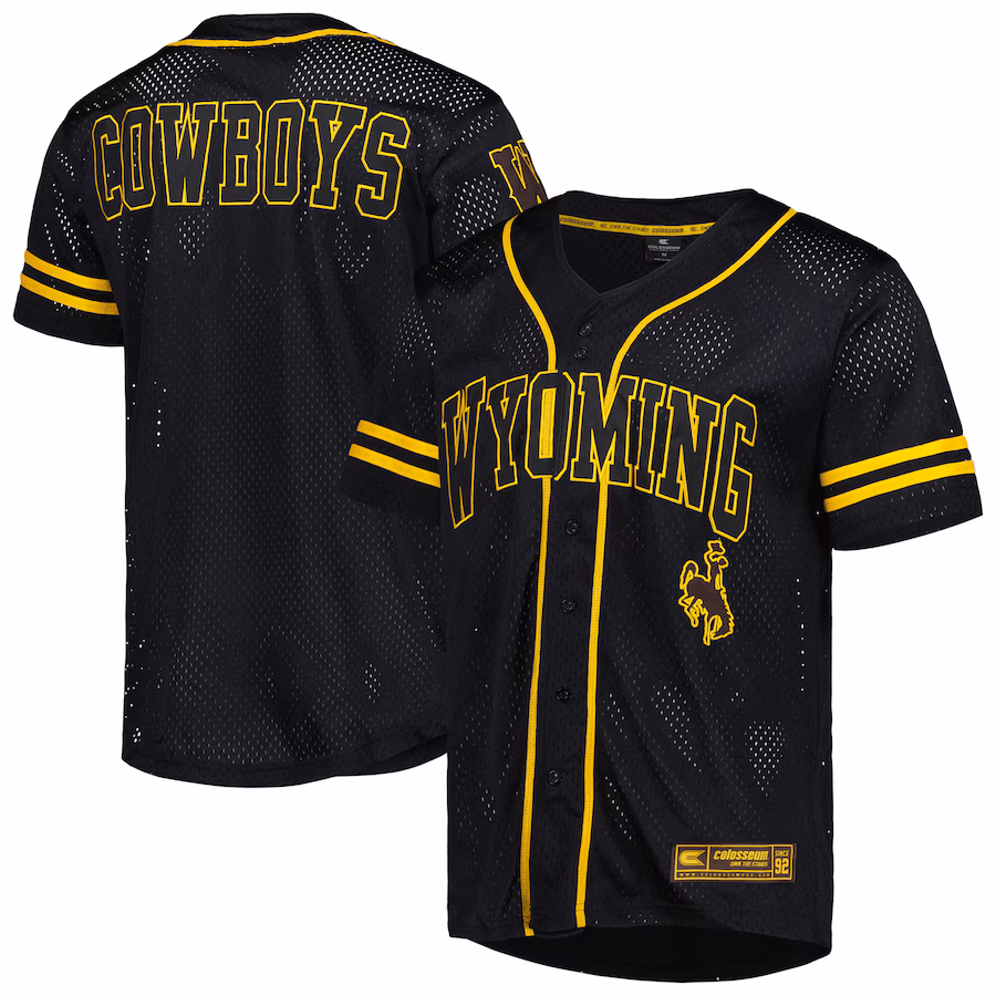 Men's Colosseum Black Wyoming Cowboys Free Spirited Mesh Button-Up Baseball Jersey - Puhuasuan