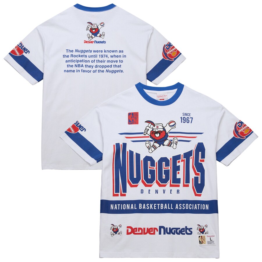 Unisex Denver Nuggets  Mitchell & Ness White Hardwood Classics Vintage Team Origins Premium T-Shirt - Puhuasuan
