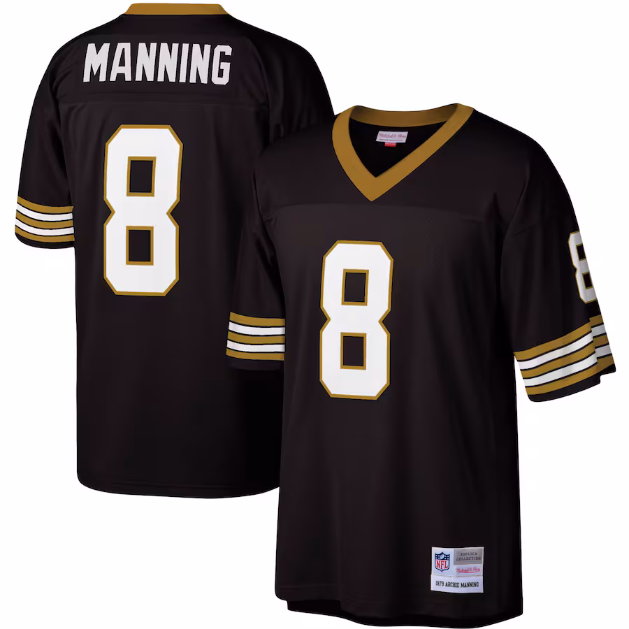 Men's New Orleans Saints Archie Manning Mitchell & Ness Black Legacy Replica Jersey - Puhuasuan