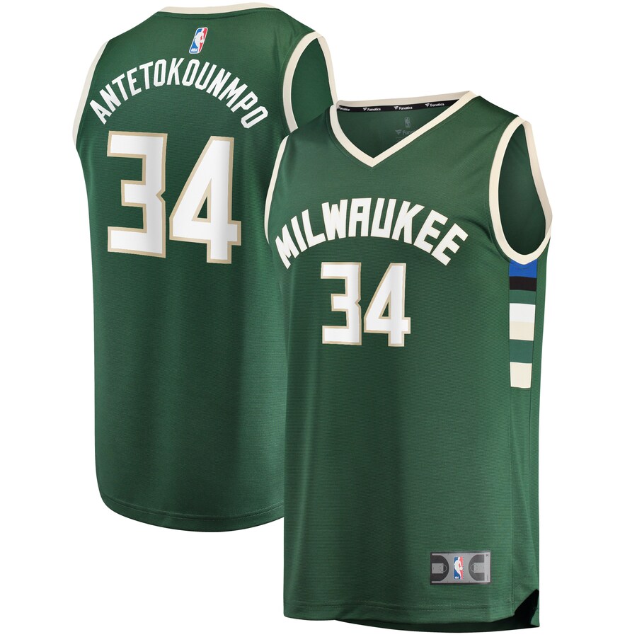 Men's Milwaukee Bucks Giannis Antetokounmpo Fanatics Hunter Green Fast Break Replica Player Jersey - Icon Edition - Puhuasuan