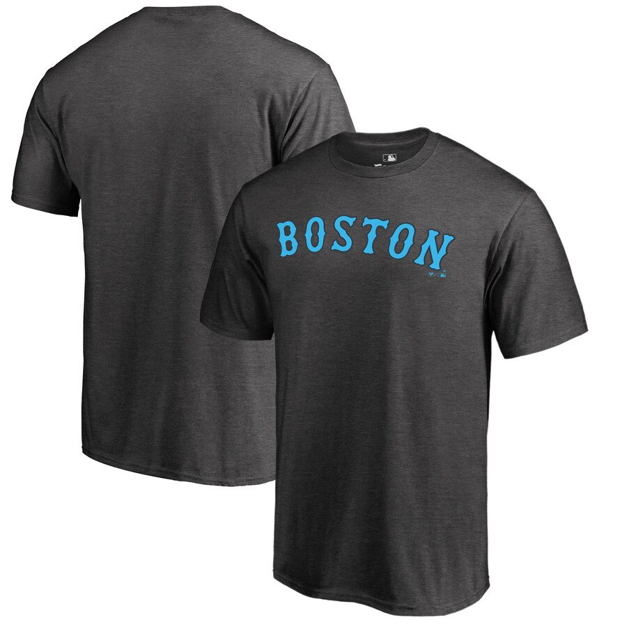 Men's Boston Red Sox Heathered Charcoal Blue Wordmark T-Shirt - Puhuasuan
