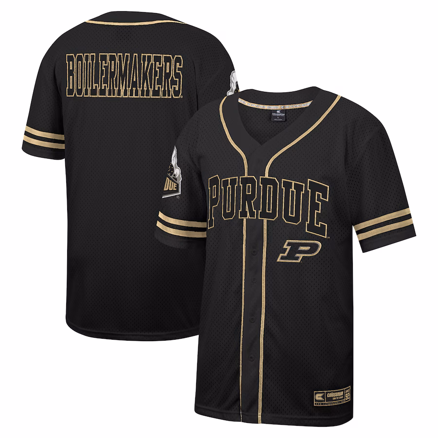 Purdue Boilermakers Colosseum Free Spirited Mesh Button-Up Baseball Jersey - Black - Puhuasuan