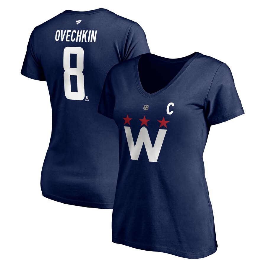 Women's Washington Capitals Alexander Ovechkin Fanatics Navy 2020/21 Alternate Authentic Stack Name & Number V-Neck T-Shirt - Puhuasuan