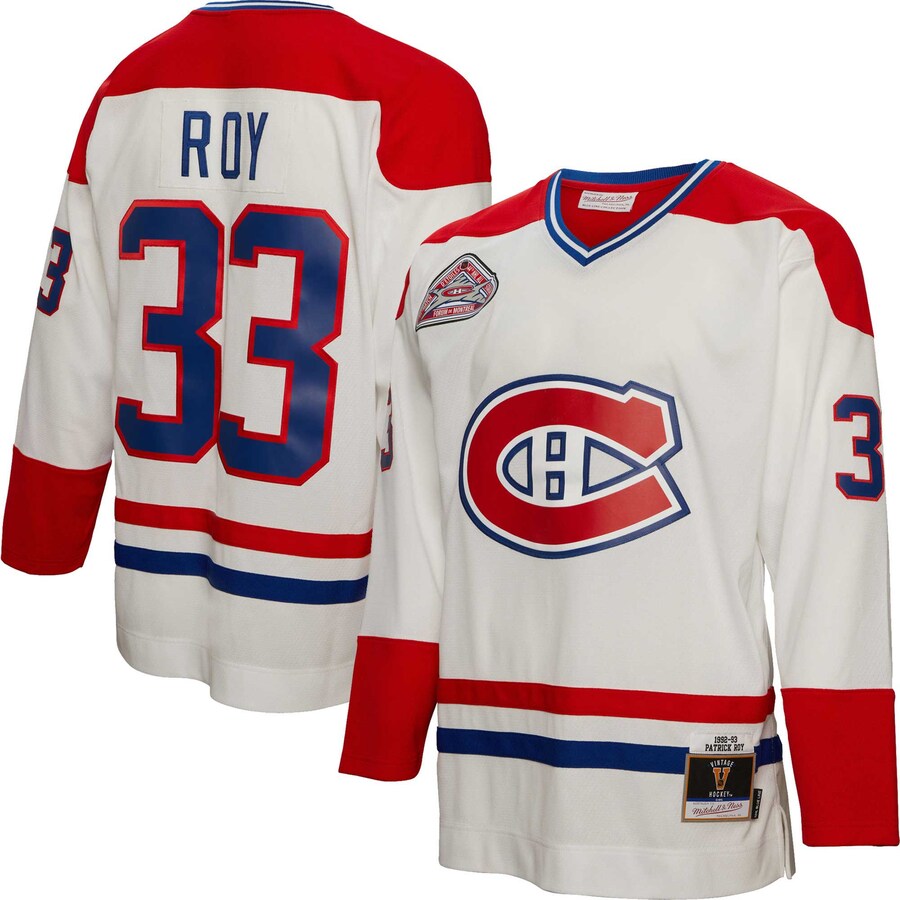 Men's Montreal Canadiens Patrick Roy Mitchell & Ness White 1992/93  Blue Line Player Jersey - Puhuasuan