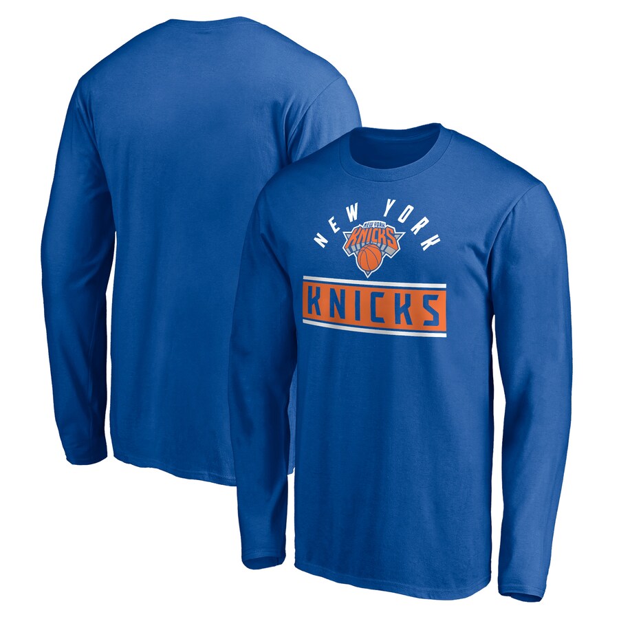 Men's New York Knicks Blue Team Arch Knockout Long Sleeve T-Shirt - Puhuasuan