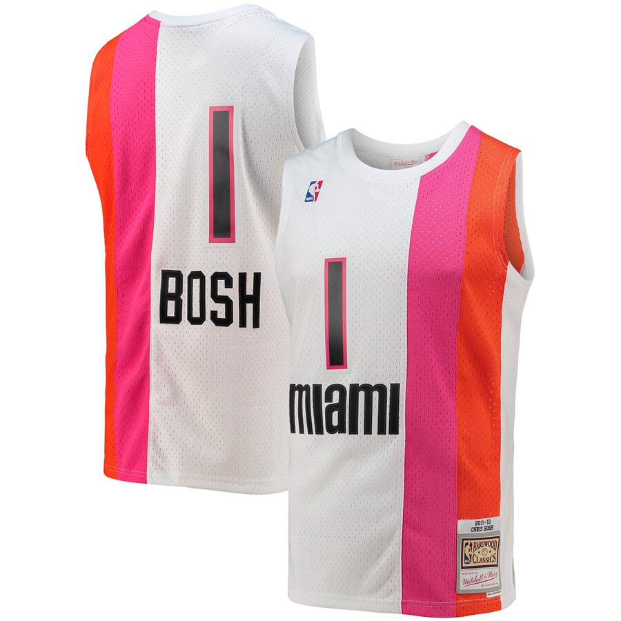 Men's Miami Heat Chris Bosh Mitchell & Ness White 2001/02 Hardwood Classics Swingman Jersey - Puhuasuan