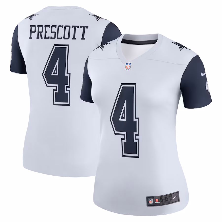 Women's Dallas Cowboys Dak Prescott Nike White Legend Player Performance Top - Puhuasuan