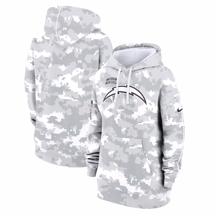 Women's Los Angeles Chargers Nike Arctic Camo 2024 Salute To Service Club Fleece Pullover Hoodie - Puhuasuan