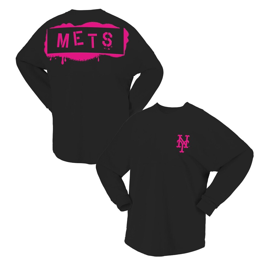 Women's New York Mets Fanatics Black Neon Jersey Long Sleeve T-Shirt - Puhuasuan