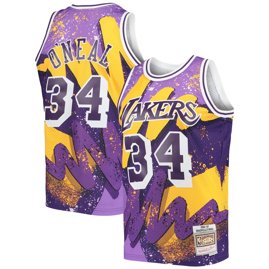 Men's Los Angeles Lakers Shaquille O'Neal Mitchell & Ness Purple Hardwood Classics 1996/97 Hyper Hoops Swingman Jersey - Puhuasuan