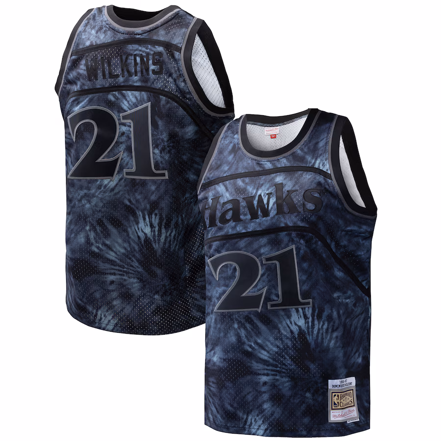 Men's Atlanta Hawks Dominique Wilkins Mitchell & Ness Black Hardwood Classics 1986/87 Tie-Dye Swingman Jersey - Puhuasuan