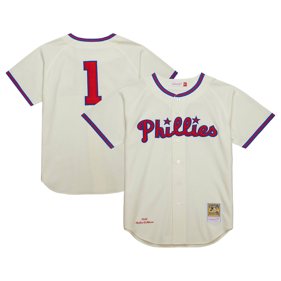 Men's Philadelphia Phillies Richie Ashburn Mitchell & Ness Cream Cooperstown Collection 1948 Authentic Jersey - Puhuasuan