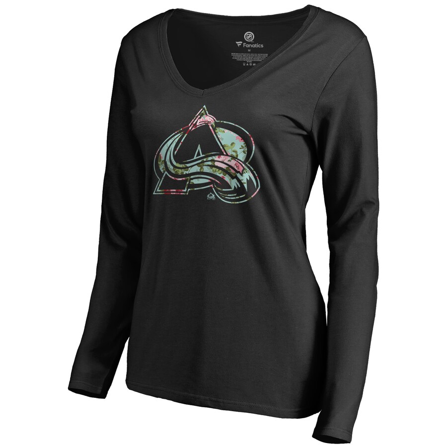 Women's Colorado Avalanche Black Lovely Long Sleeve V-Neck T-Shirt - Puhuasuan