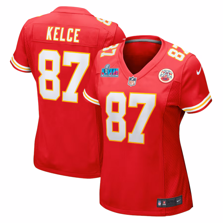 Women's Kansas City Chiefs Travis Kelce Nike Red Super Bowl LVII Patch Game Jersey - Puhuasuan