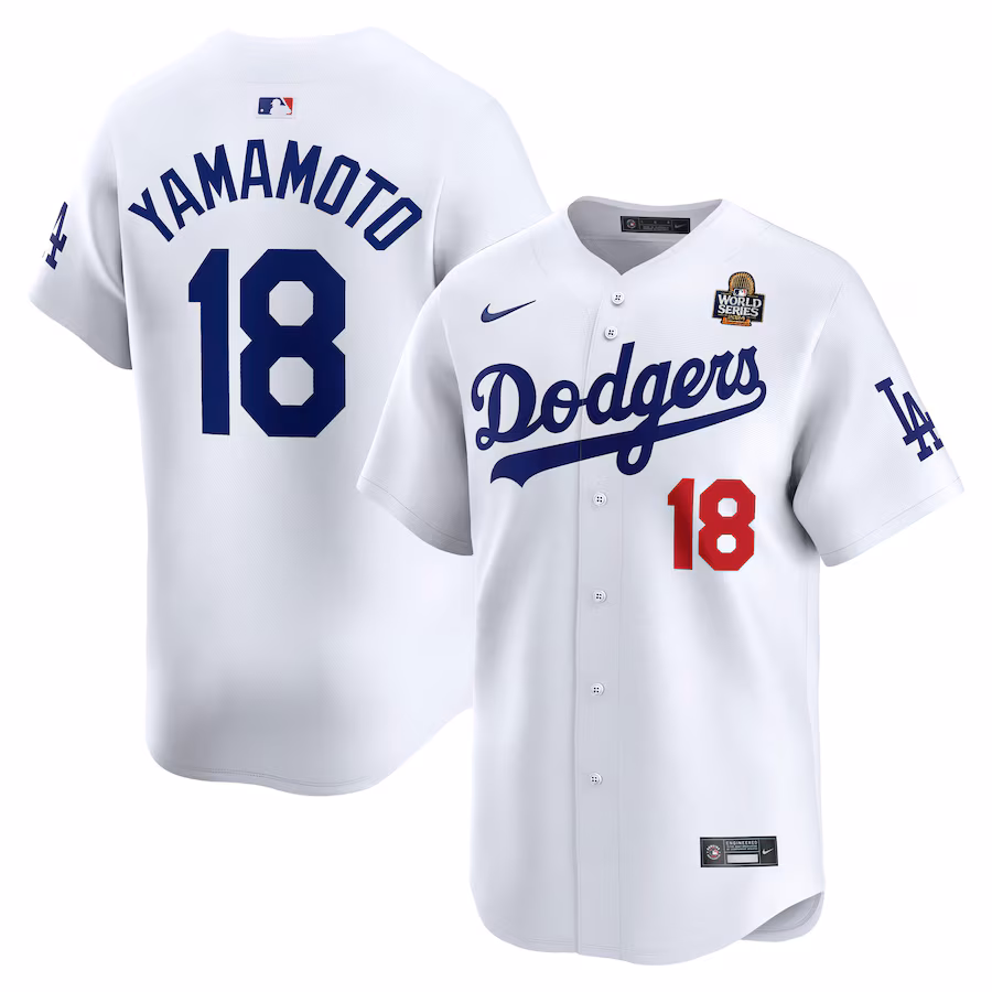 Men's Los Angeles Dodgers Yoshinobu Yamamoto Nike White 2024 World Series Home Limited Player Jersey - Puhuasuan