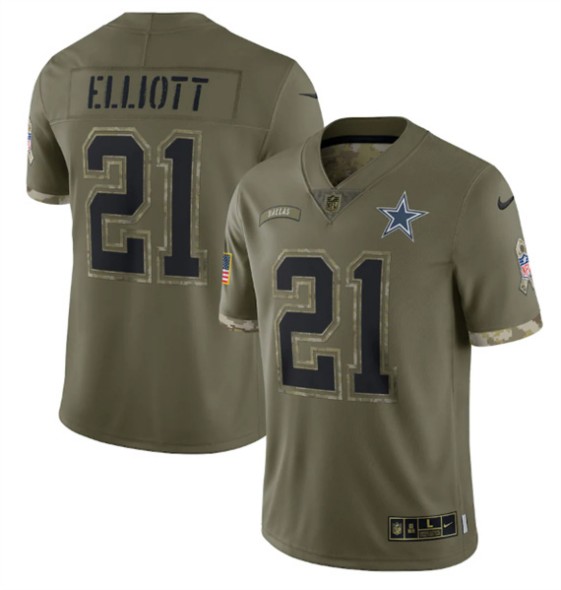 Men's Dallas Cowboys #21 Ezekiel Elliott 2022 Olive Salute To Service Limited Stitched Jersey - Puhuasuan
