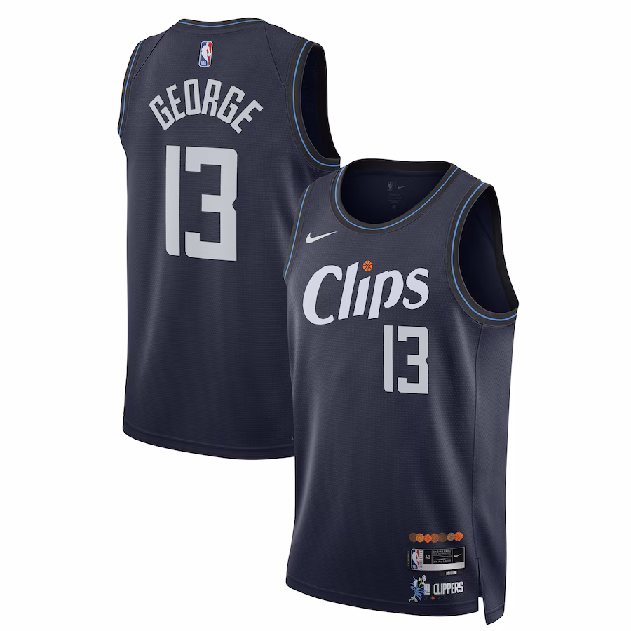 Unisex LA Clippers Paul George Nike Navy 2023/24 Swingman Jersey - City Edition - Puhuasuan