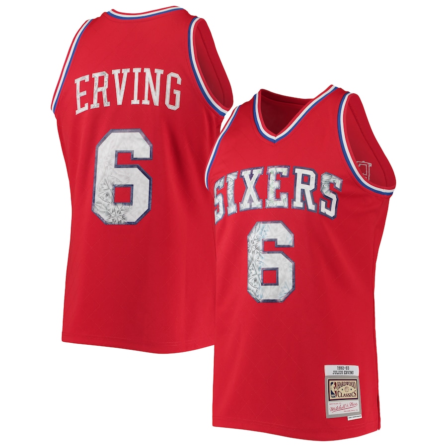 Men's Philadelphia 76ers Julius Erving Mitchell & Ness Red 1982/83 Hardwood Classics NBA 75th Anniversary Diamond Swingman Jersey - Puhuasuan