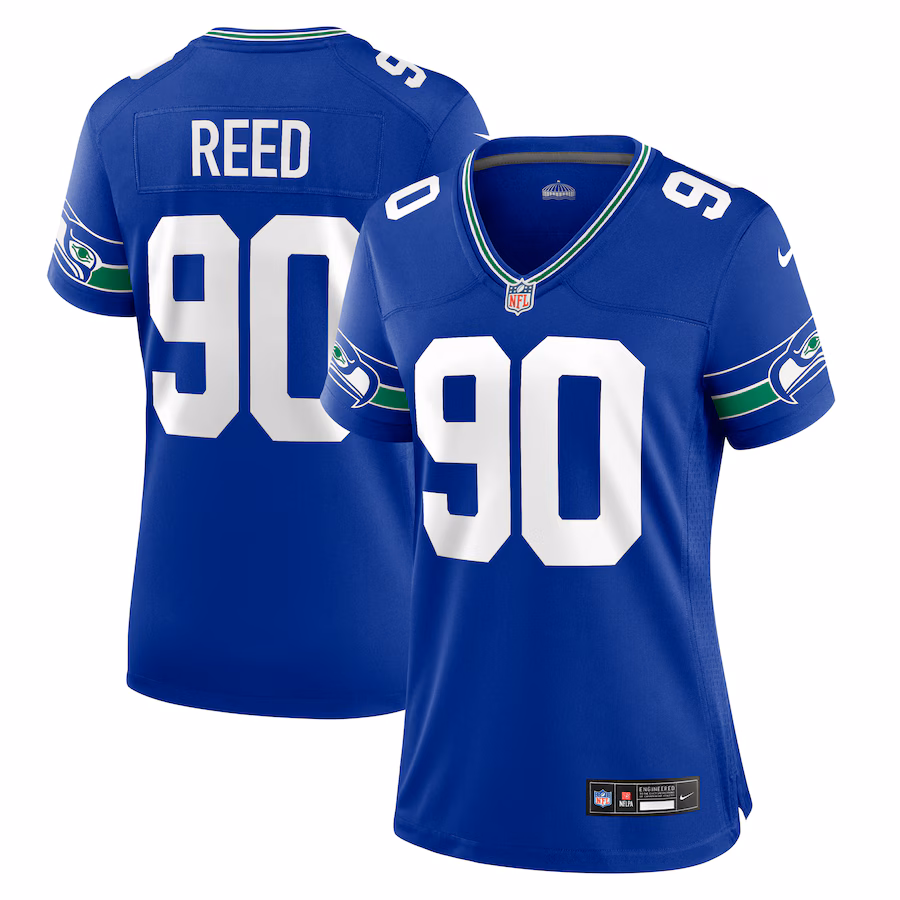 Women's Seattle Seahawks Jarran Reed Nike Royal Throwback Player Game Jersey - Puhuasuan
