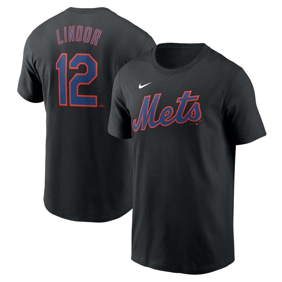 Men's New York Mets Francisco Lindor Nike Black Fuse Name & Number T-Shirt - Puhuasuan