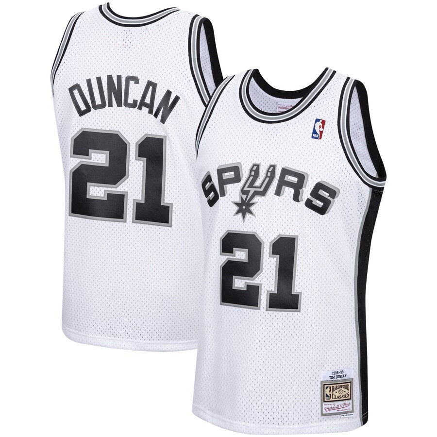 Men's San Antonio Spurs Tim Duncan Mitchell & Ness White 1998/99 Hardwood Classics Swingman Jersey - Puhuasuan