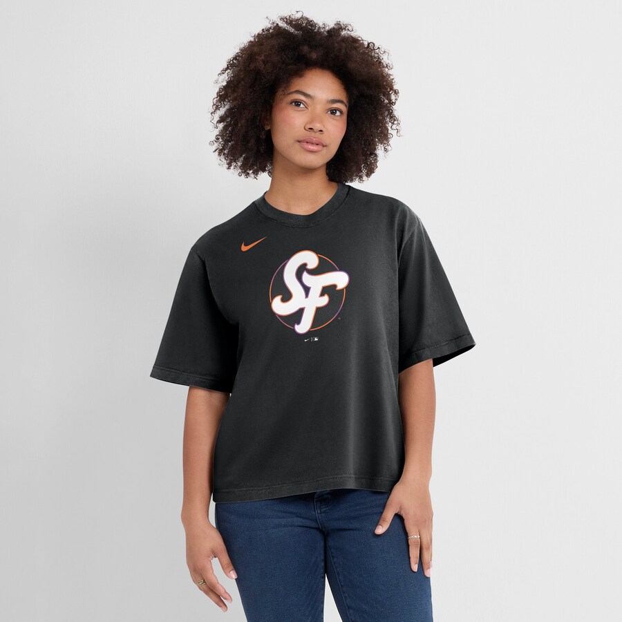 Women's San Francisco Giants Nike Black 2025 City Connect Logo Boxy T-Shirt - Puhuasuan