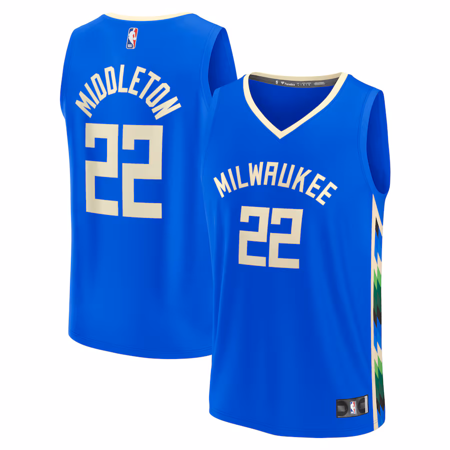 Men's Milwaukee Bucks Khris Middleton Fanatics Royal Fastbreak Jersey - City Edition - Puhuasuan