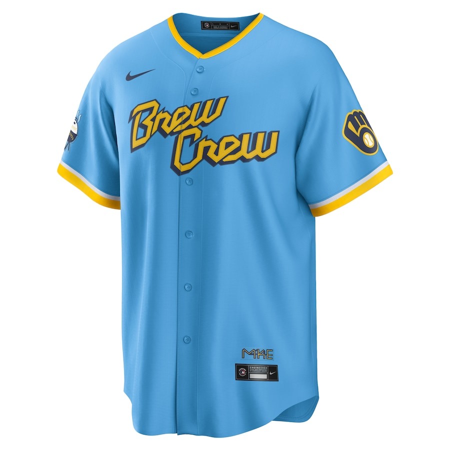 Men's Milwaukee Brewers Christian Yelich Nike Powder Blue City Connect Replica Player Jersey - Puhuasuan