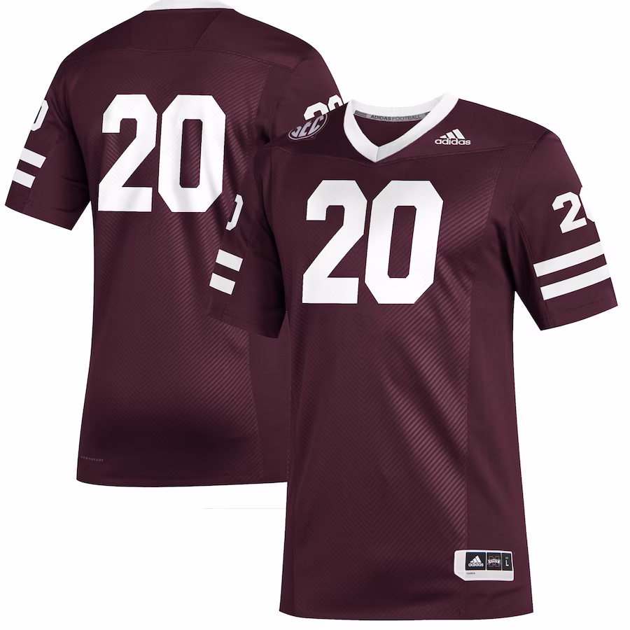 #20 Mississippi State Bulldogs adidas Premier Strategy Football Jersey - Maroon - Puhuasuan