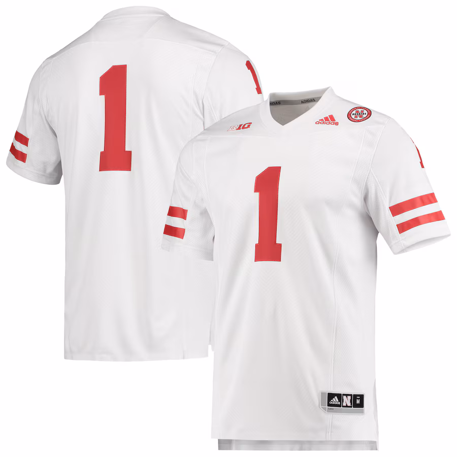 Men's adidas #1 White Nebraska Huskers Team Premier Football Jersey - Puhuasuan
